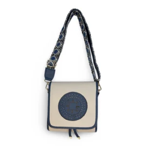 mini bandolera antonia de piel – crudo + azul