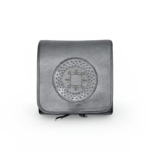 mini bandolera antonia de piel – plomo + gris y plata