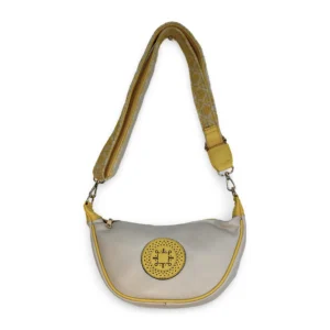 bolso media luna jacinta de piel – crudo + amarillo