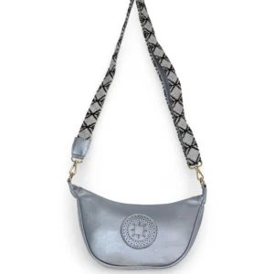 bolso media luna jacinta de piel – plomo + gris y plata