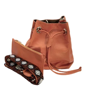 Bolso Bucket Juliana de Piel – NARANJA + NEGRA