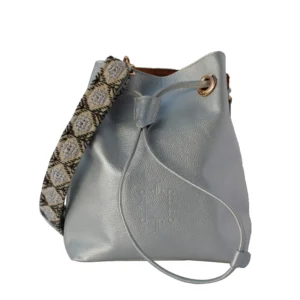 Bolso Bucket Juliana de Piel – PLATA + CRUDO