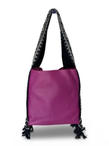 bolsa tote patrona de piel – bugambilia + azul marino