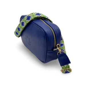 bolso bandolera ramona de piel – azul electrico + crudo