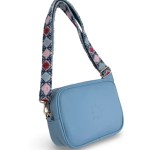 bolso bandolera ramona de piel – azul cielo + azul y 2 tonos de rosa