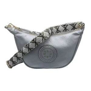 Bolso Media Luna Jacinta de Piel – PLOMO + GRIS Y PLATA