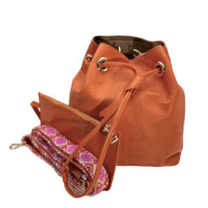 Bolso Bucket Juliana de Piel – NARANJA + CRUDO