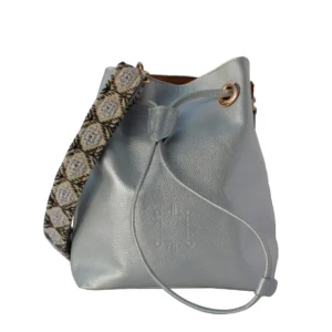 Bolso Bucket Juliana de Piel – PLATA + CRUDO