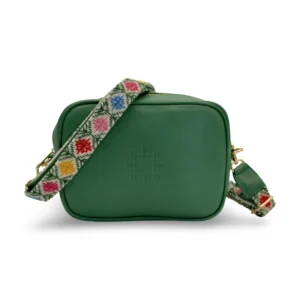 Bolso Bandolera Ramona de Piel – VERDE ESMERALDA + CRUDO