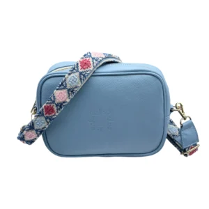 Bolso Bandolera Ramona de Piel – AZUL CIELO + AZUL Y 2 TONOS DE ROSA